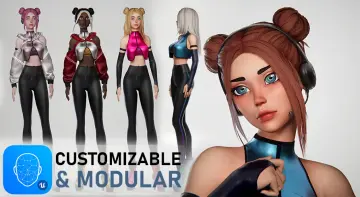 Streamer girl. Sci-fi stylized toon webcam performer