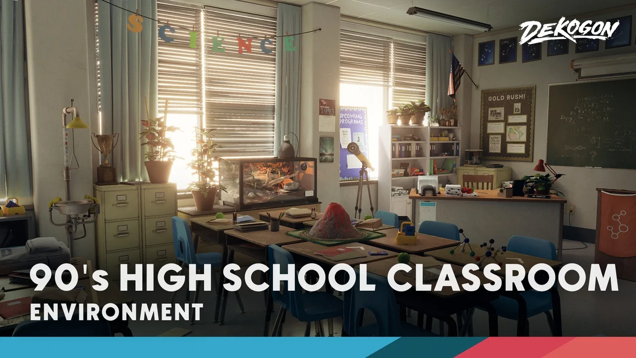 High school Science Lab Classroom - 90's themed (Day/Night Lighting)