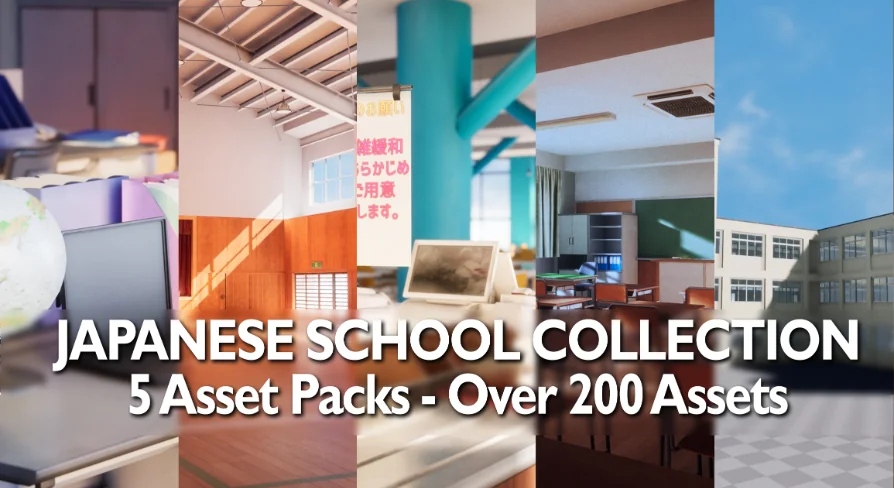Japanese School Collection - 5 Asset Packs, Over 200 Assets