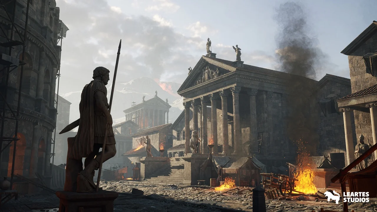 Roman Volcanic Temple ( Ancient Medieval Village Greek Buildings City Street )
