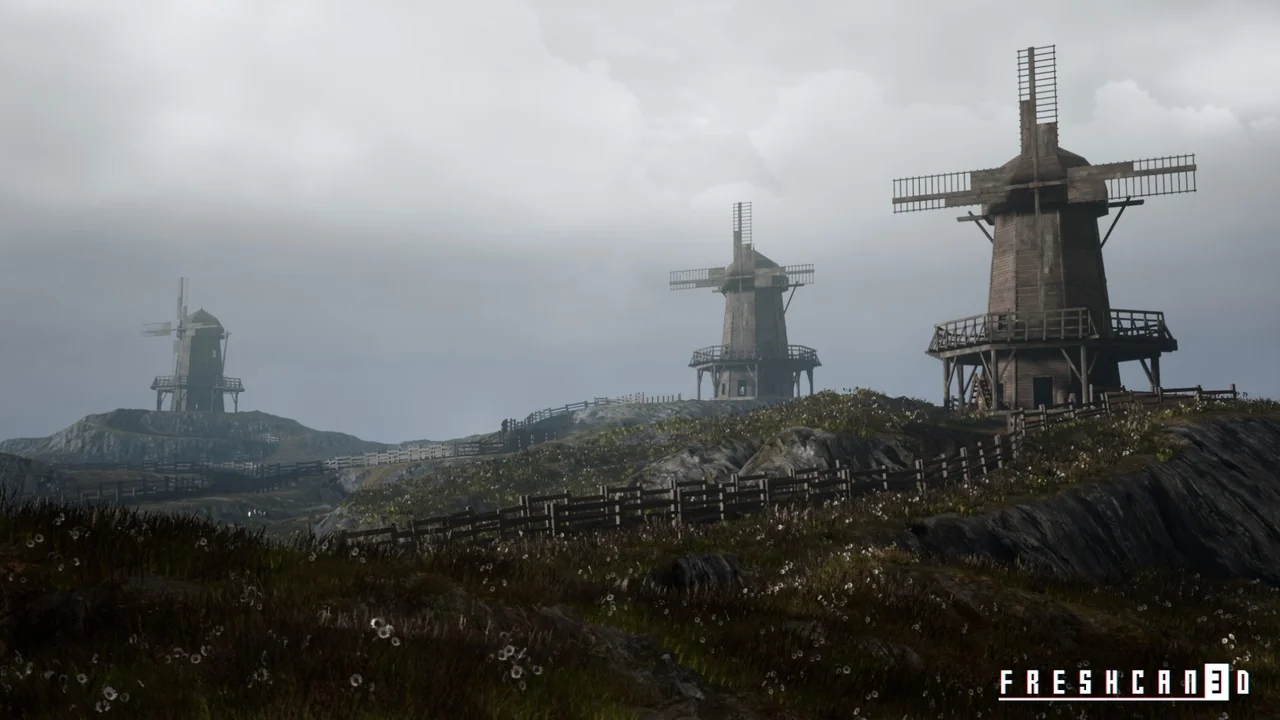 Medieval Windmill with interiors ( Medieval Rural Windmill, Medieval Landscape )