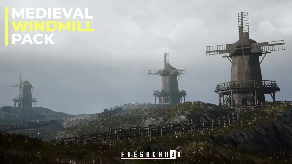 Medieval Windmill with interiors ( Medieval Rural Windmill, Medieval Landscape )