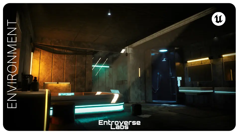 Cyberpunk Bathroom Environment ( Modular , Interior , Brutalist, Cyberpunk )