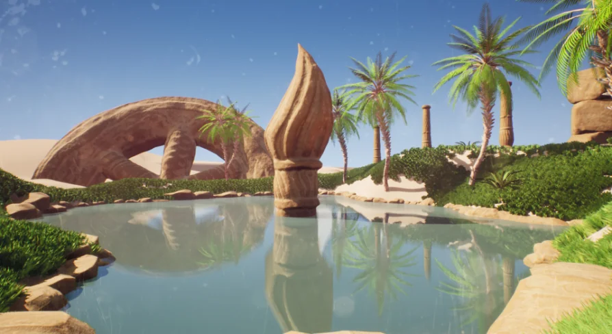 Ancient Desert Oasis Temple Ruins w/Procedural Block Tiling System