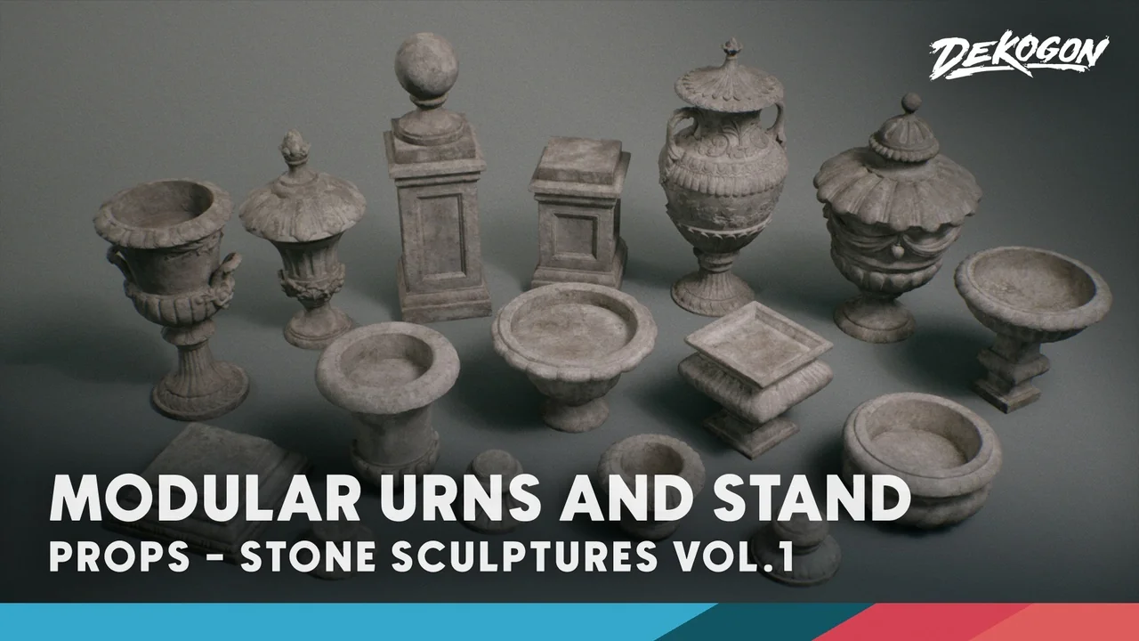Stone Sculptures VOL.l - Modular Urns & Stand (Nanite + Low Poly)