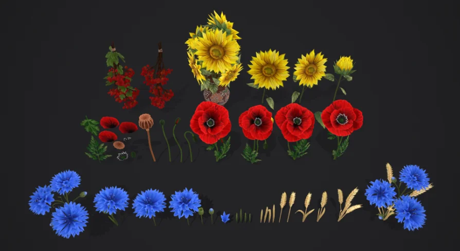 Stylized Handpainted Wildflowers Pack: Low-poly 3D Model
