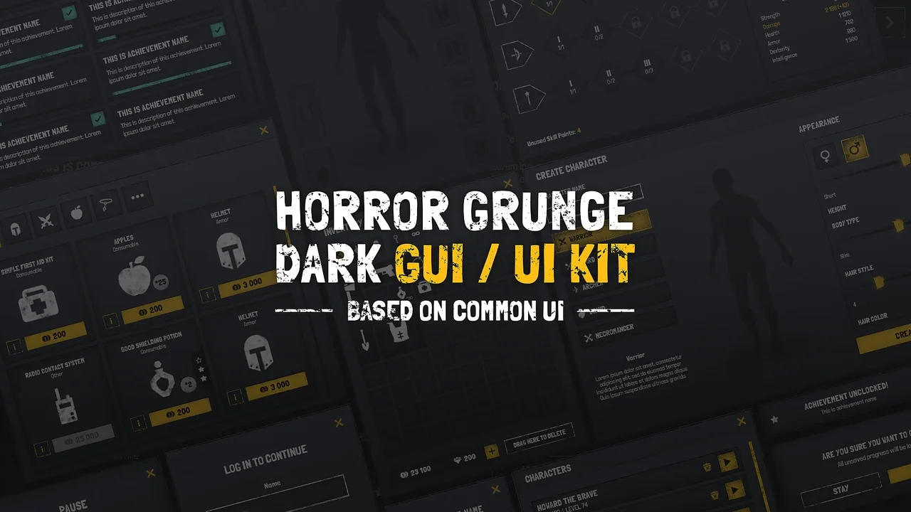 Grunge / Military / Horror Dark GUI / UI KIT (CommonUI) + psd/ai source files
