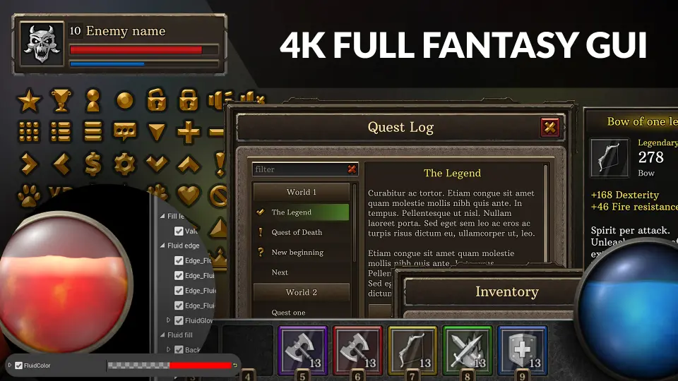4k Full Fantasy GUI / UI + 524 png + 186 widget blueprints