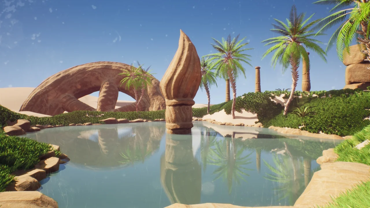 Ancient Desert Oasis Temple Ruins w/Procedural Block Tiling System