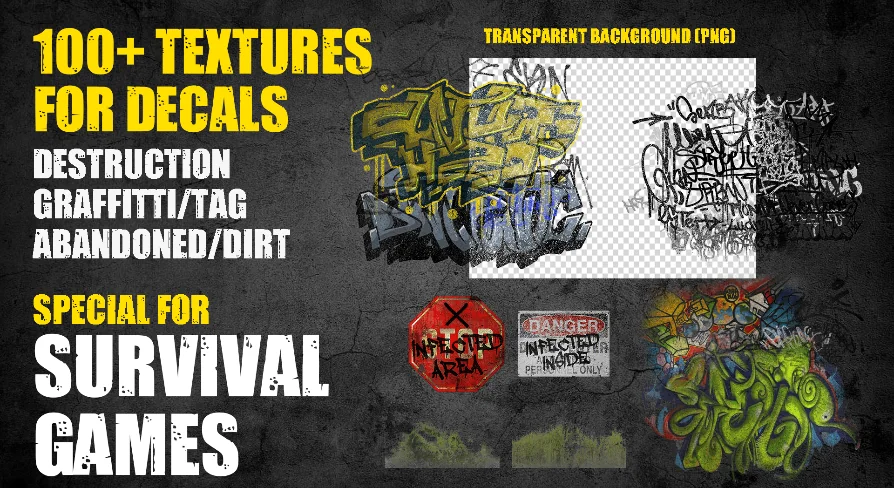 SURVIVAL GAME GRAFFITTI AND DIRT TEXTURE SET