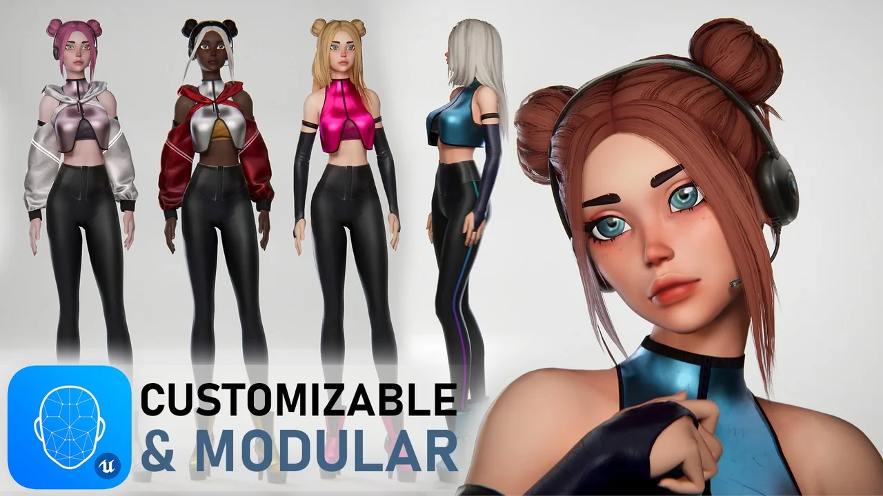 Streamer girl. Sci-fi stylized toon webcam performer