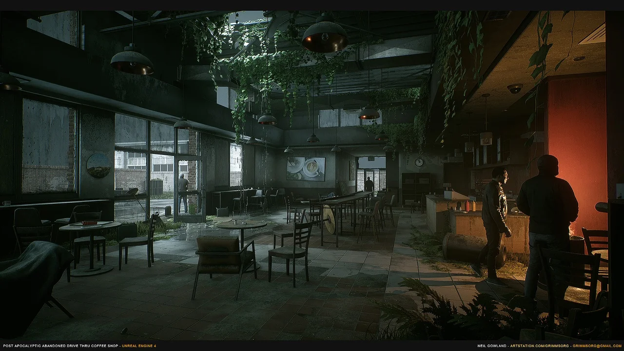 Post Apocalyptic Abandoned Coffee Shop Drive Thru