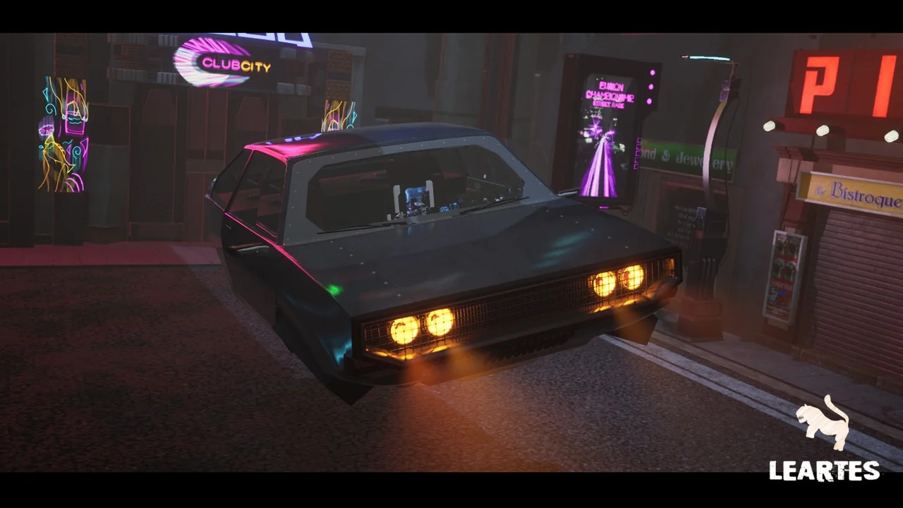 Driveable / Animated Retro Cyberpunk Hover Car 02 (Cyberpunk Cyberpunked Car 3D)