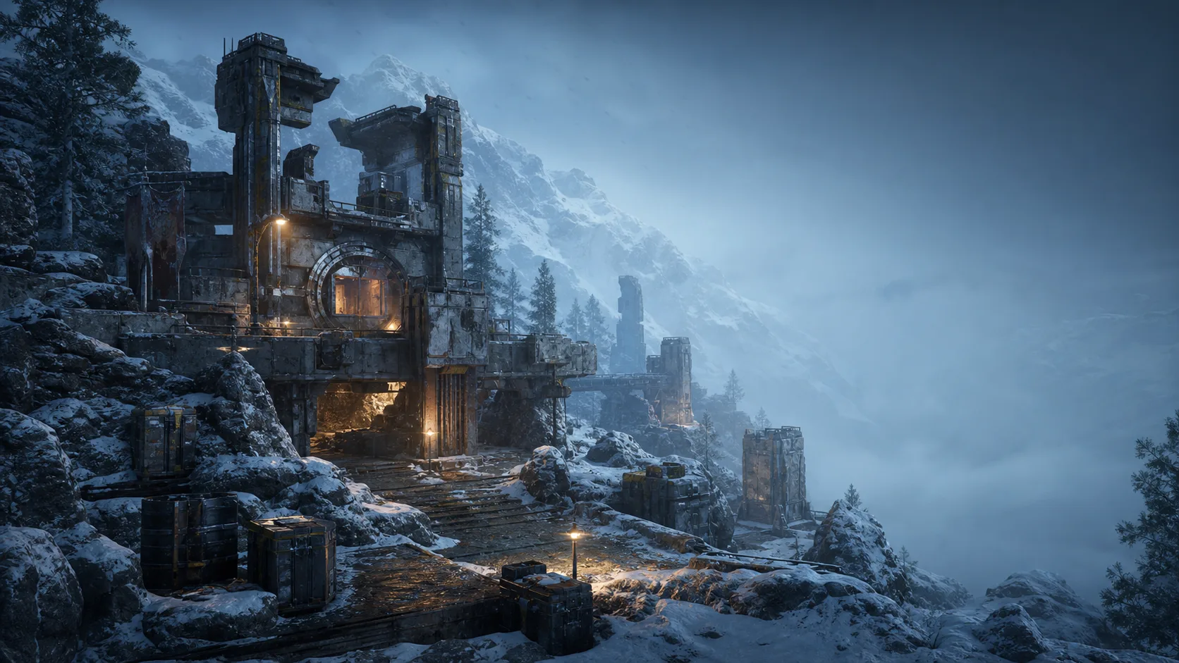 Snowy real-time environment preview for game development resources