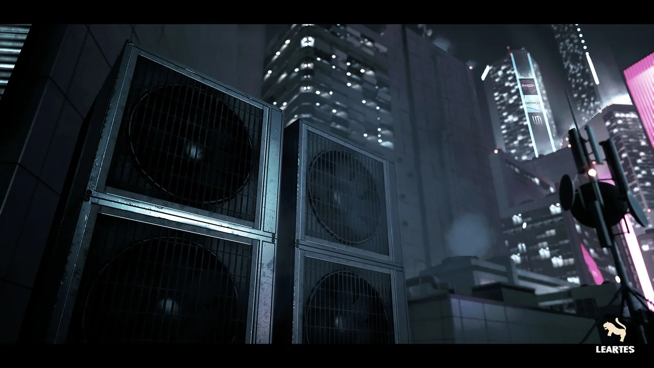 Futuristic Rooftop City Environment ( Futuristic Rooftop City Cyberpunk City ) asset