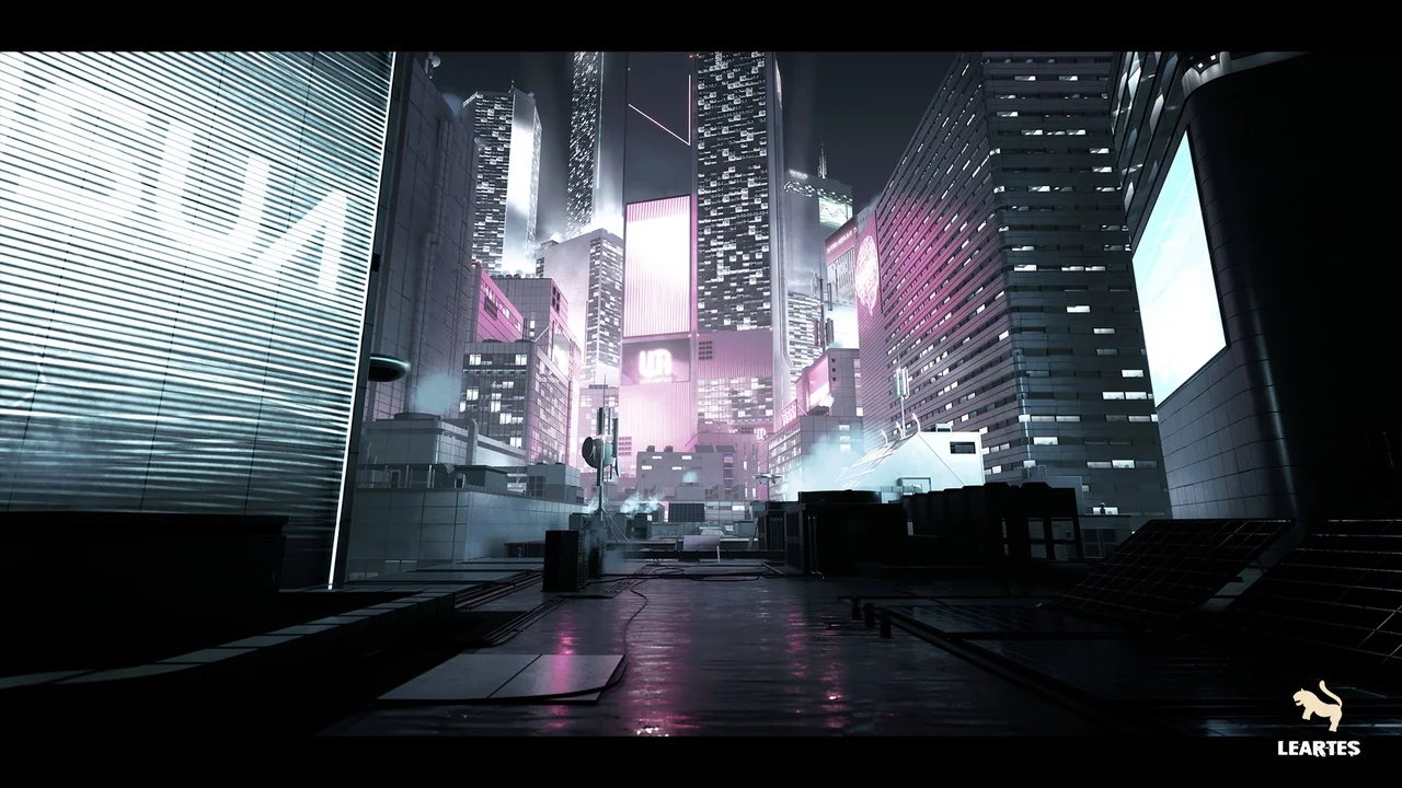 Futuristic Rooftop City Environment ( Futuristic Rooftop City Cyberpunk City ) asset
