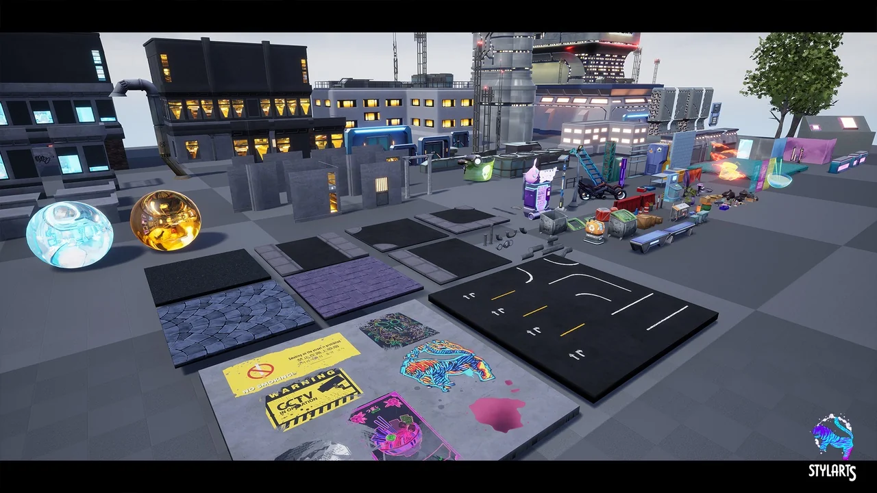 Modular Stylized Cyberpunk Street ( Cyberpunk Cyber Street Cyberpunk Stylized ) asset