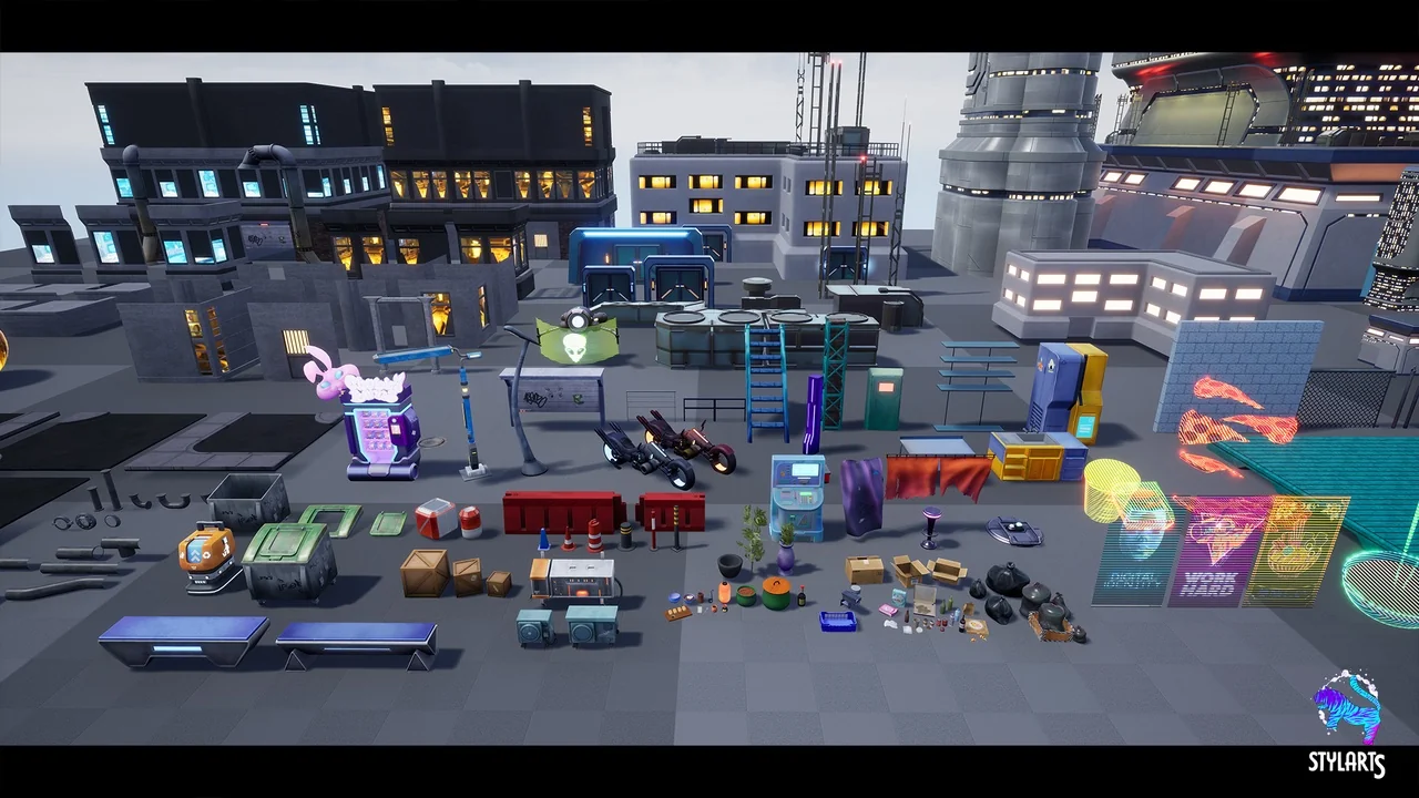 Modular Stylized Cyberpunk Street ( Cyberpunk Cyber Street Cyberpunk Stylized ) asset