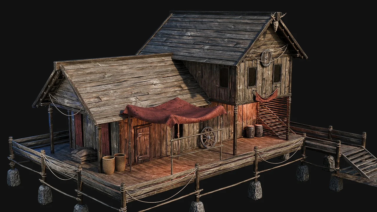 LAKE HOUSE 01 with INTERIORS 4K PBR asset