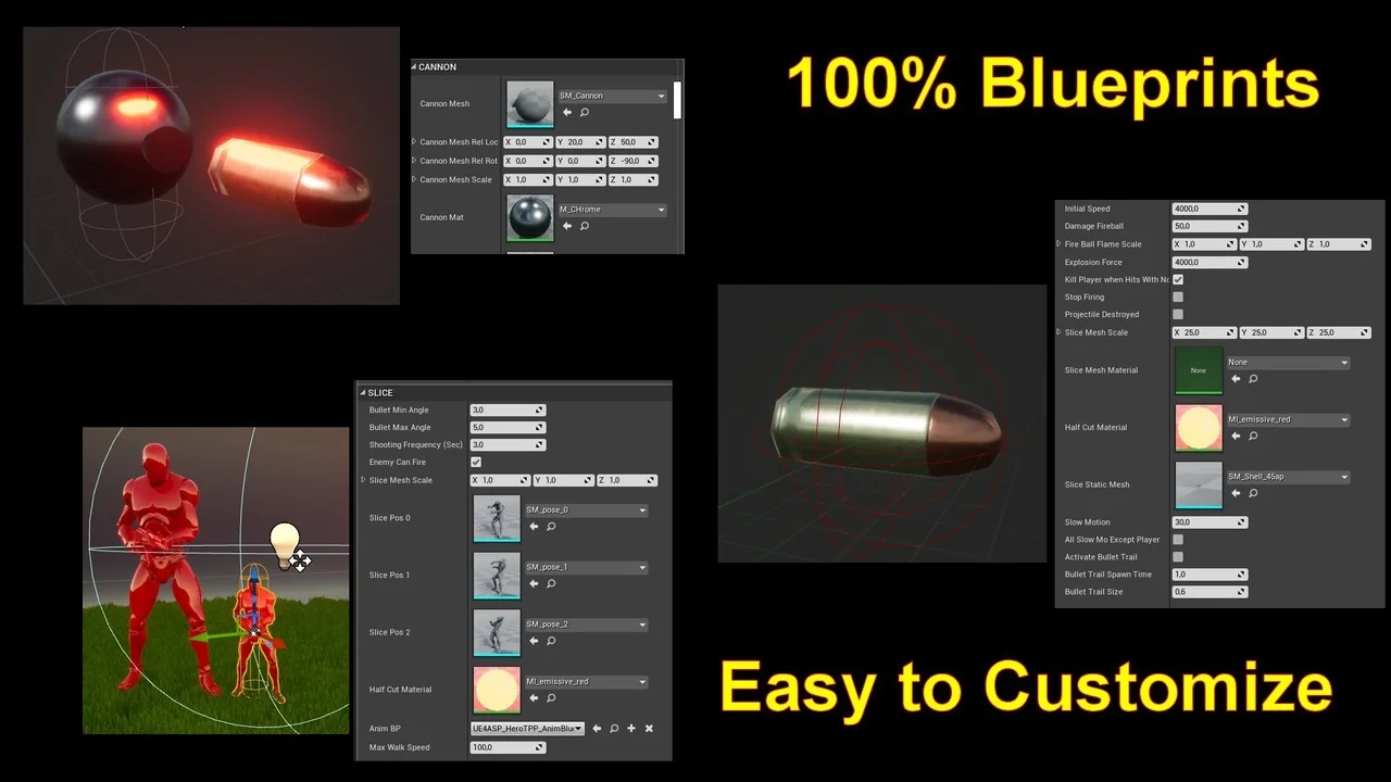 Slice Mesh Shoot Matrix Slow Bullet asset