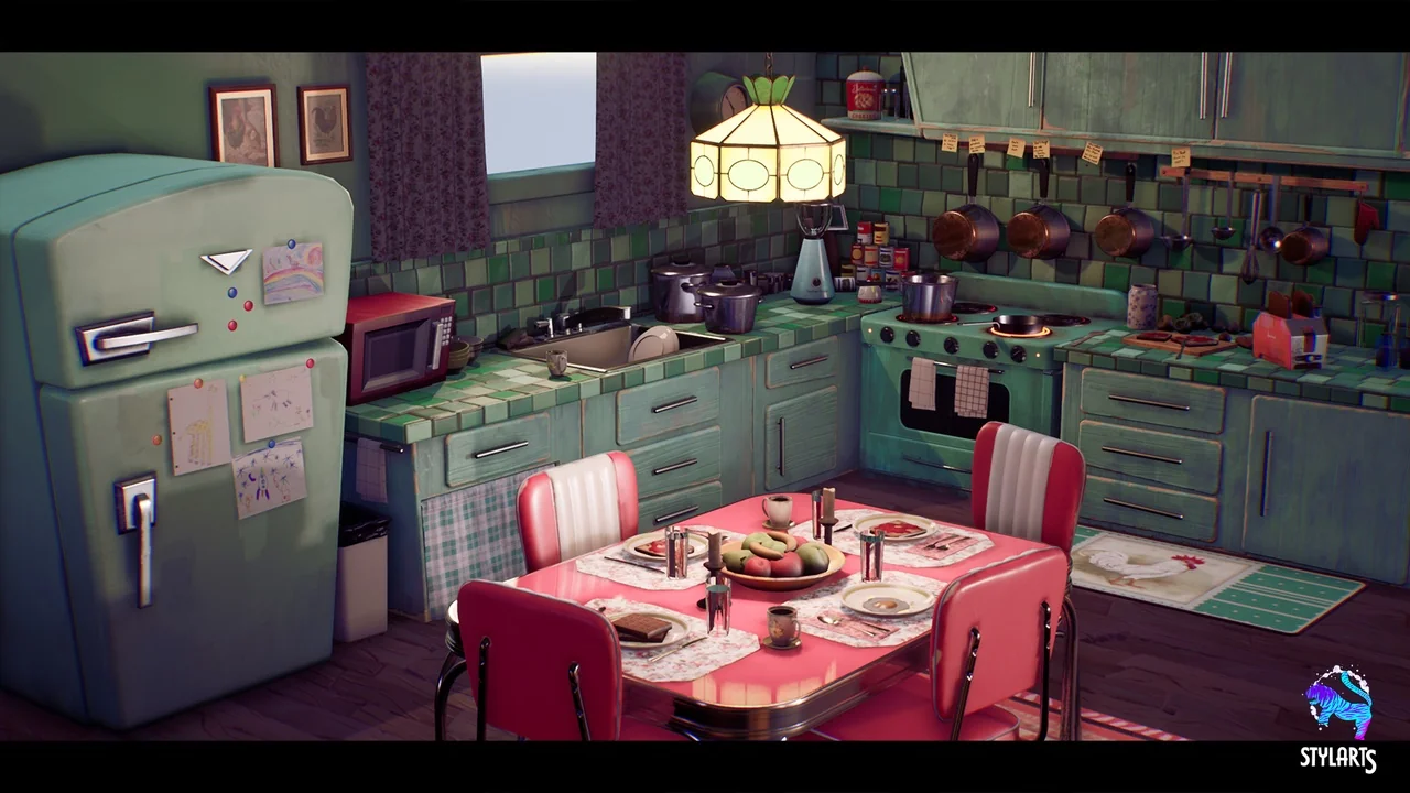 Stylized House Interior ( Stylized Stylised Kitchen Interior Interior Dinner ) asset