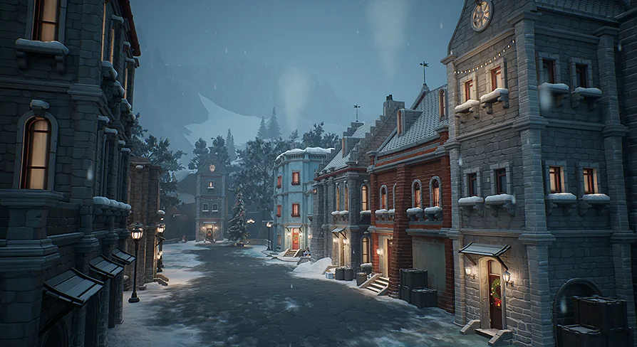Stylized winter city environment
