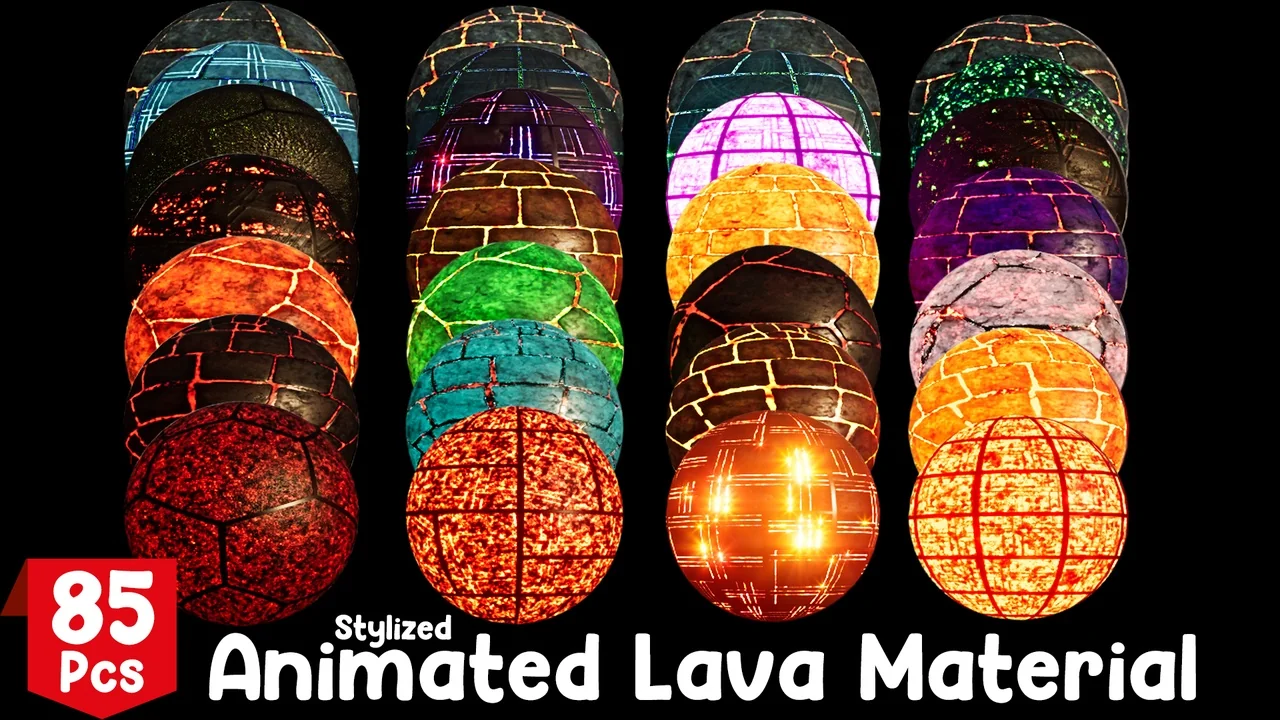 Stylized Animated Lava Material Pack 85 Pcs asset