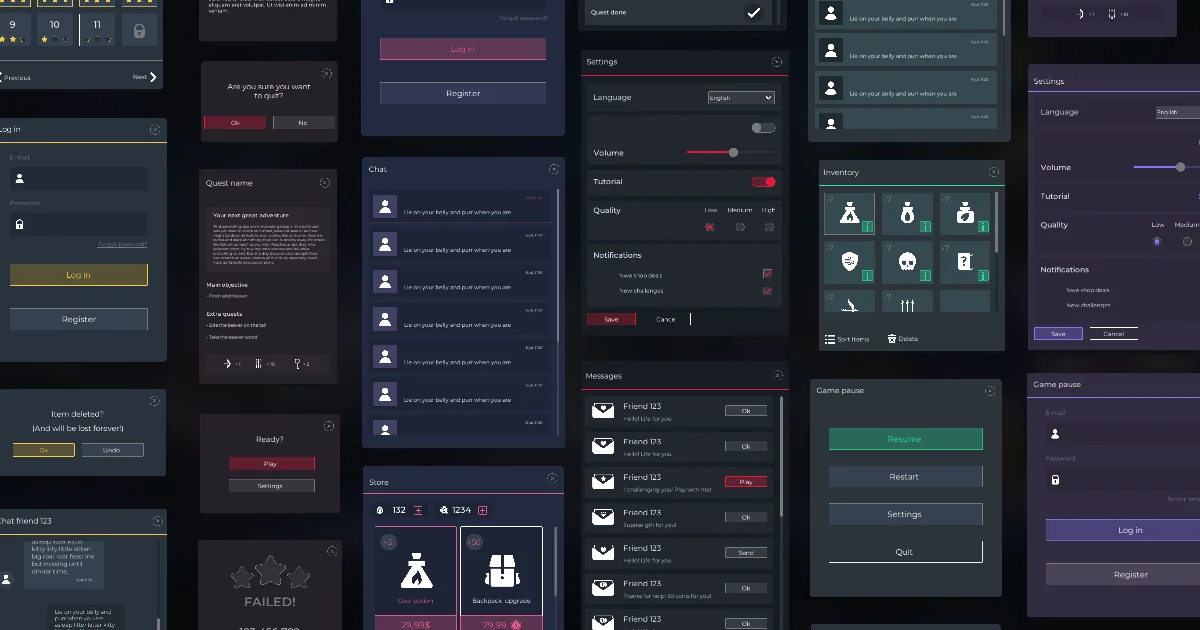 Flat Dark Themed GUI / UI Kit - over 600 PNG !
