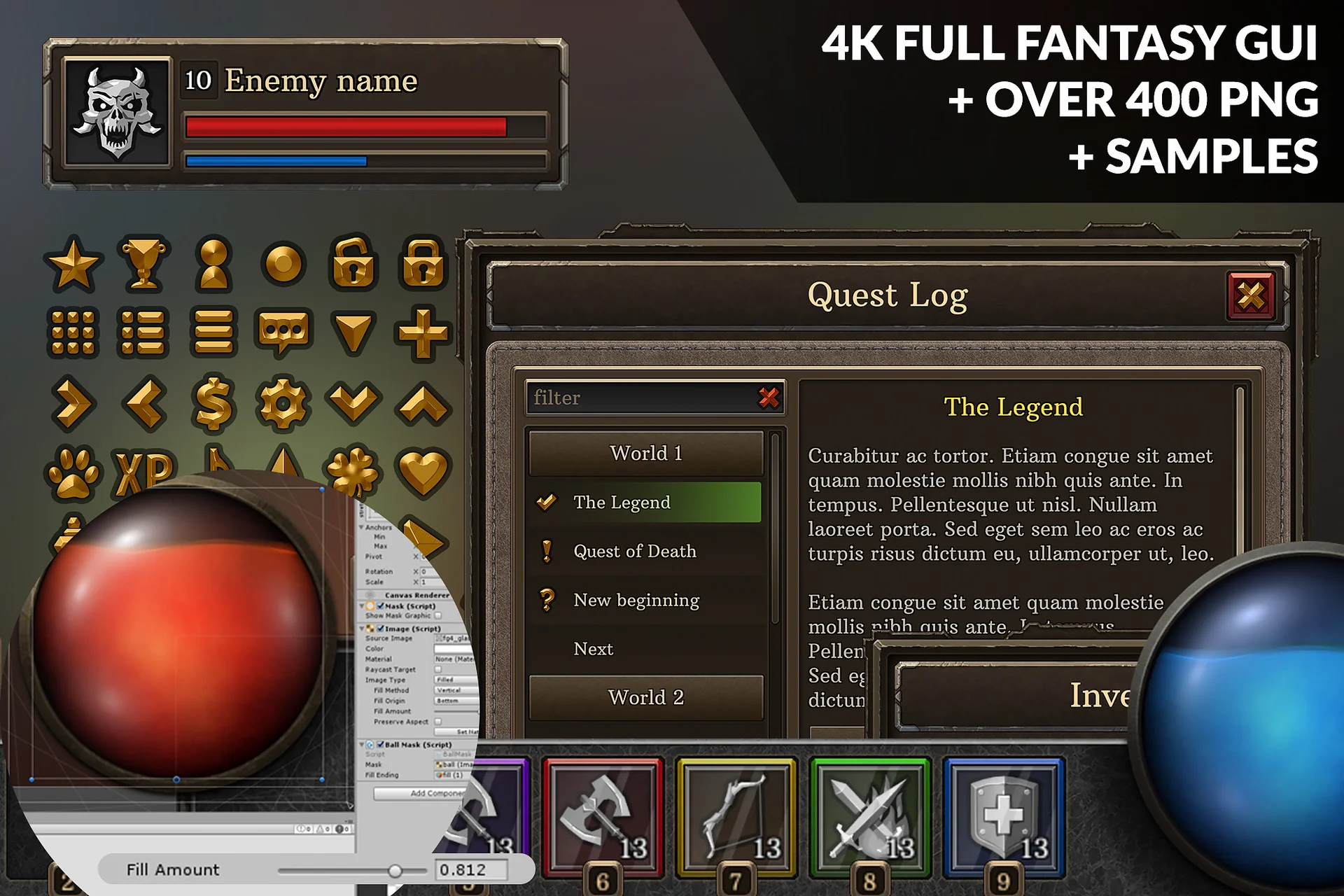 4k Full Fantasy GUI + over 400 png + samples