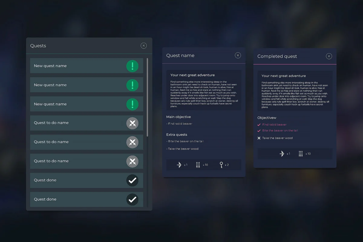 Flat Dark Themed GUI / UI Kit – over 600 PNG ! asset
