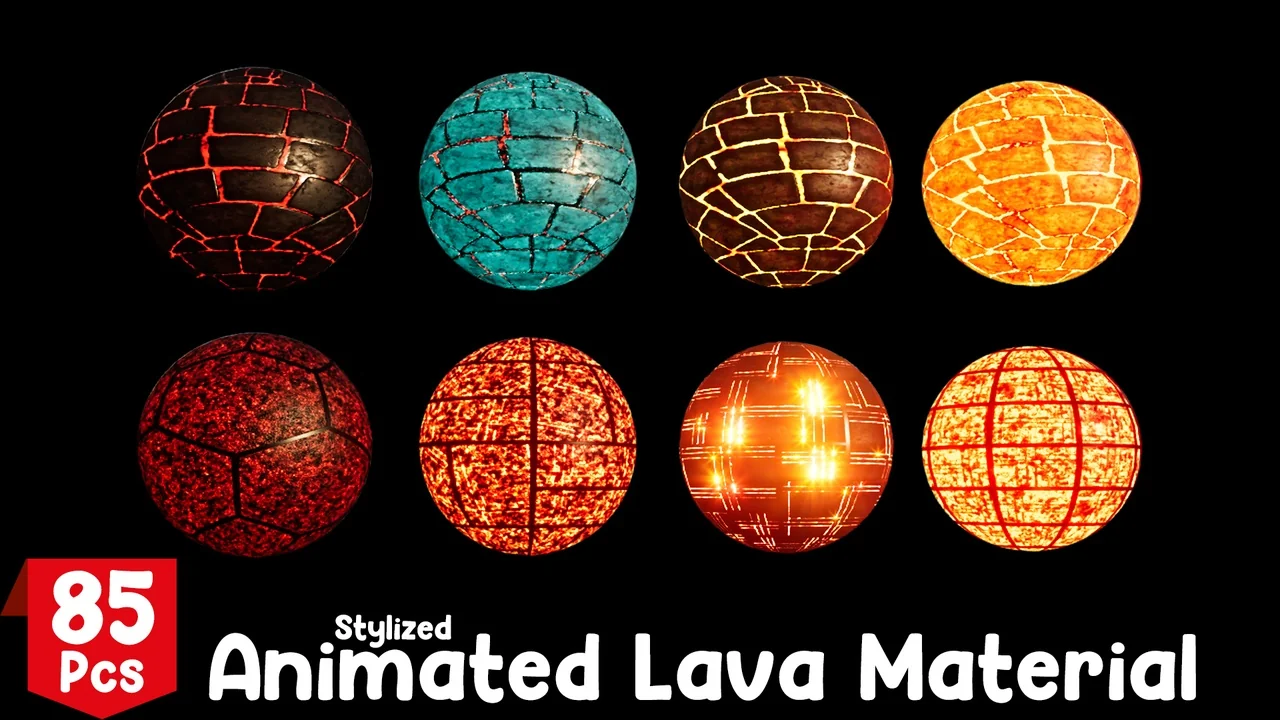 Stylized Animated Lava Material Pack 85 Pcs asset