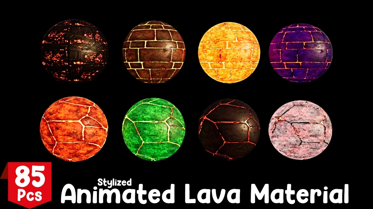 Stylized Animated Lava Material Pack 85 Pcs asset