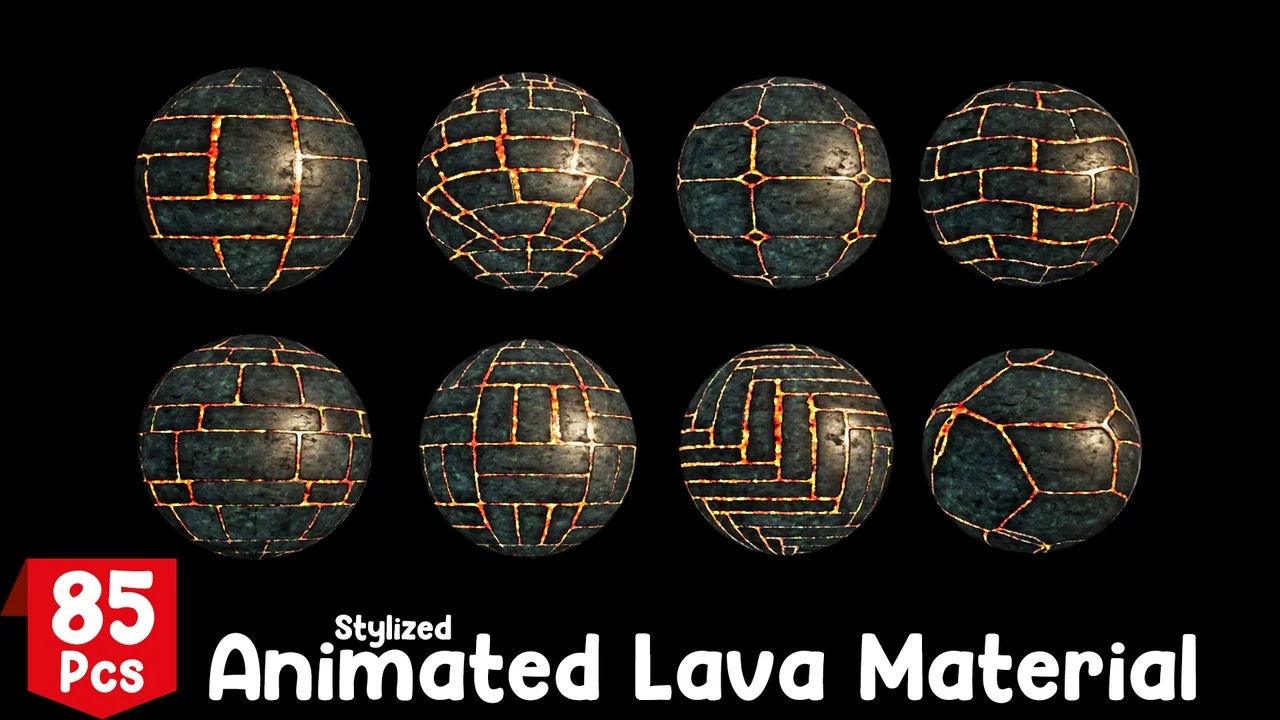 Stylized Animated Lava Material Pack 85 Pcs asset