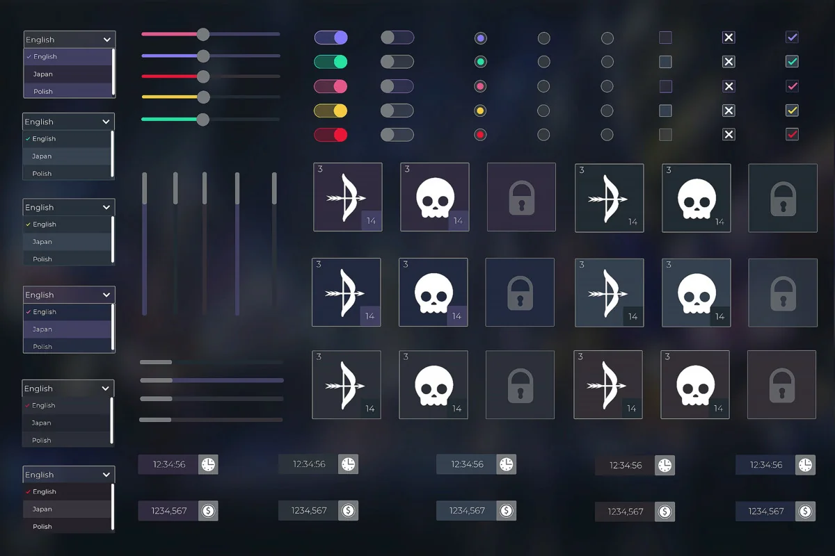 Flat Dark Themed GUI / UI Kit – over 600 PNG ! asset