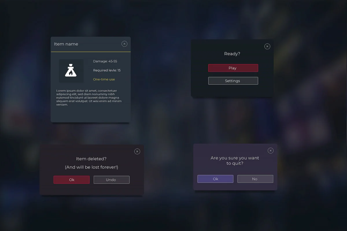 Flat Dark Themed GUI / UI Kit – over 600 PNG ! asset
