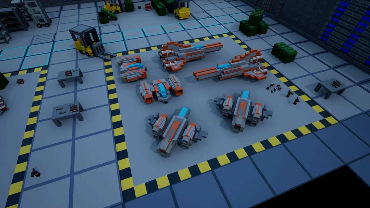Spaceships, props and modular environment tiles (sci-fi, low poly, voxel) asset