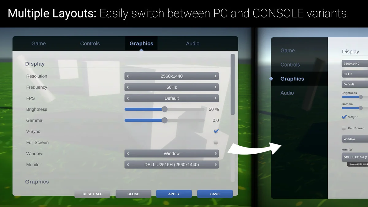 Settings & Game Options – Unified Menu Generator asset