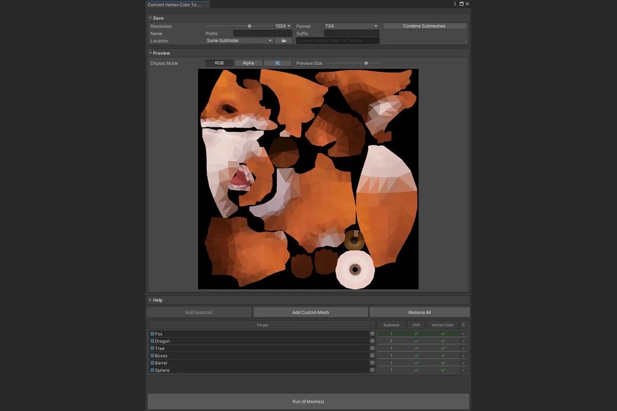 Convert Vertex Color To Texture asset