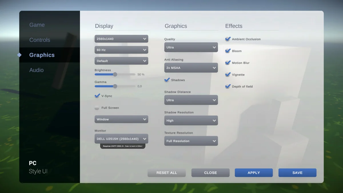 Settings & Game Options – Unified Menu Generator asset
