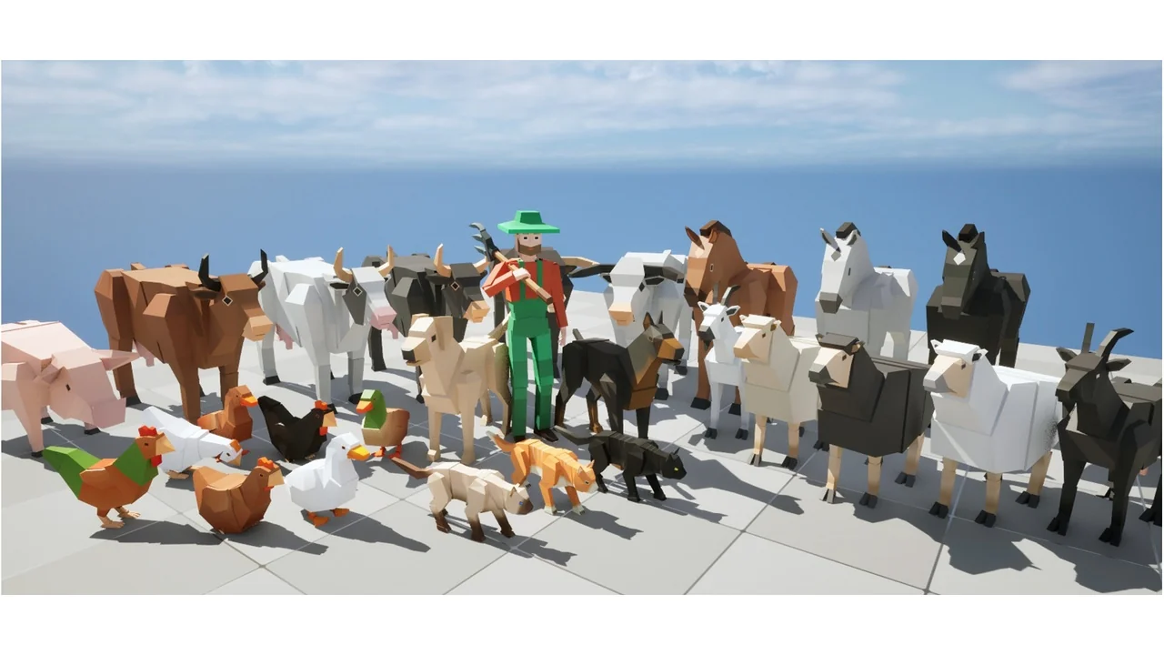 Animated Farm Animals & Farmer- 3D BOX