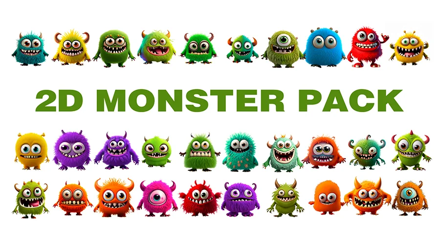 2D Animated Cute and Furry Monster Pack (Pack of 30)